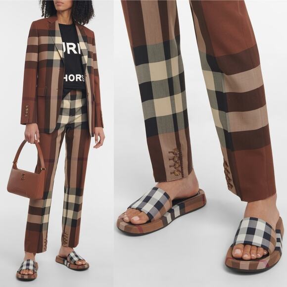 Burberry Aimie Tailored Check Print Button Hem Pant in Dark Birch Brown - Picture 5 of 17